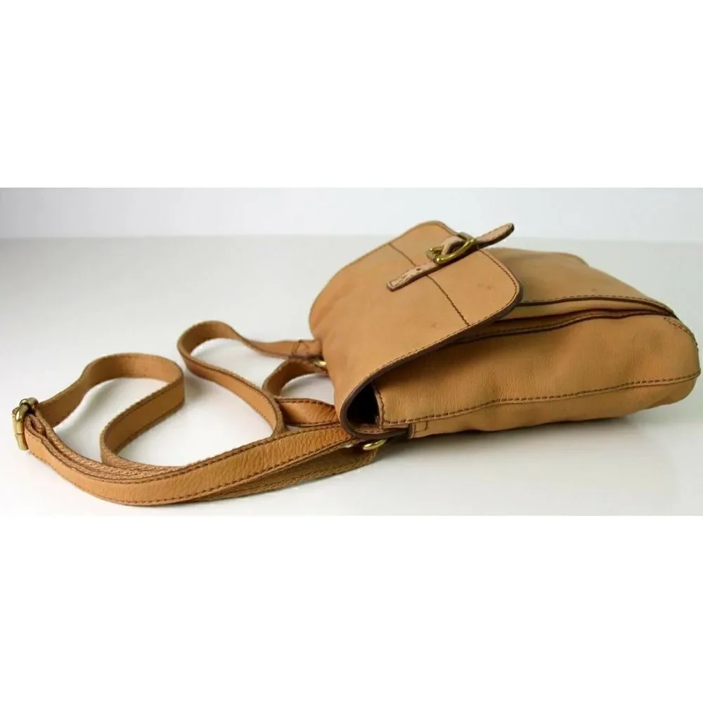 FOSSIL SOFT BEIGE TAN GENUINE LEATHER SMALL MESSENGER SHOULDER BAG HANDBAG PURSE